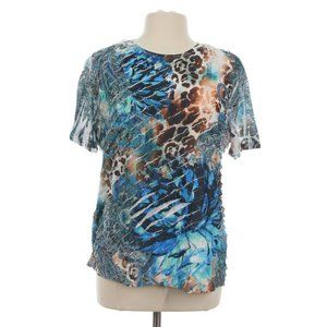 Jess & Jane Women's Blue Ruffle Layer Paisley Leopard Print Blouse